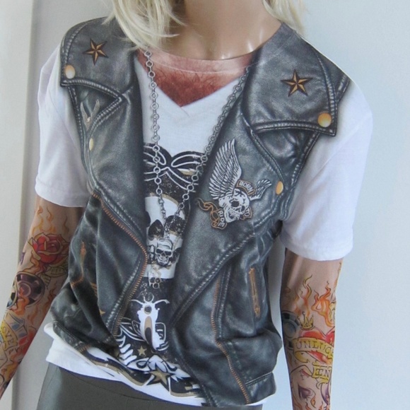 FAUX REAL BIKER MOTO TATTOO T SHIRT - Picture 7 of 12